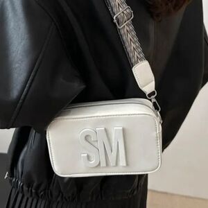 Trendy Vegan Leather Rectangle Crossbody Chest Bag Adjustable Strap